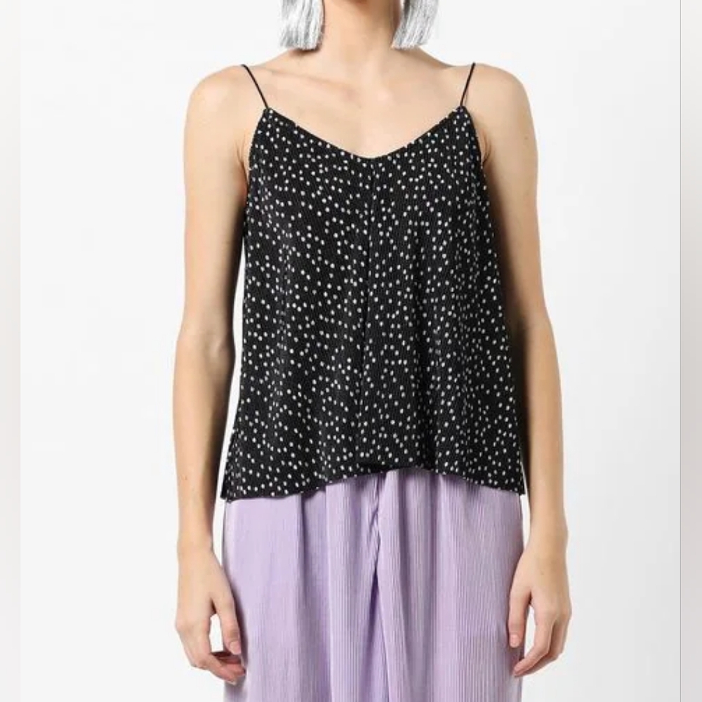 Tally Reijl Relaxed Camisole Top Crinkled Polka Dot Tank Spaghetti Strap Cami S